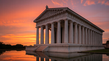 Silhouette of a Classical Temple with Prominent Columns and a Triangular Pediment