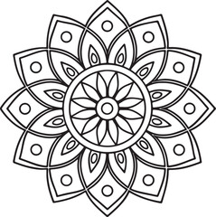 Floral Mandala Outline for Coloring Book – Black and White Symmetrical Design