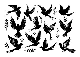 Collection of Minimal Pretty Birds with Wings Vector Illustration – Elegant Flying Bird Clipart, Hand Drawn Avian Design, Nature Wildlife Silhouettes for Prints and Decor