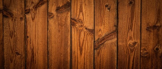 Obraz premium Close-up of aged wooden wall with rich grain patterns, showcasing natural warmth and organic texture.