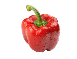 Fresh Red Bell Pepper with Water Drops on it,  Isolated Close-up Picture With PNG, Transparency and JPEG Background