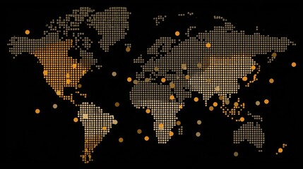 Abstract Representation of World Map with Dots on Black Background