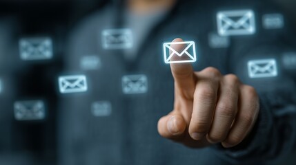 Touch Plus Icon New concept of email notifications for digital marketing business communication via virtual inbox and internet technology as business people use smartphone with email on virtual screen