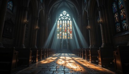 Fototapeta premium Colored Light Ray in Historic Church Interior