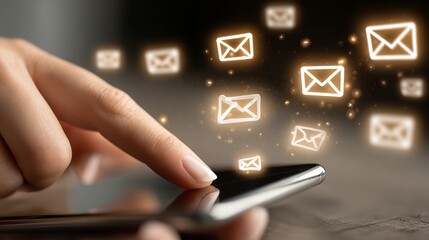 Touch Plus Icon New concept of email notifications for digital marketing business communication via virtual inbox and internet technology as business people use smartphone with email on virtual screen