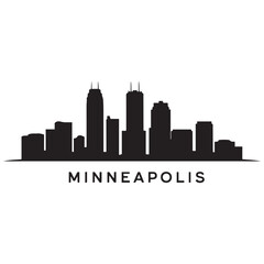 Naklejka premium Vector Minneapolis skyline. Travel Minneapolis famous landmarks. Business and tourism concept for presentation, banner, web site. Vector black silhouette. with white background