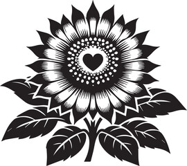 Helia Heart Sunflower Vector – Decorative Floral Design with Heart Petals