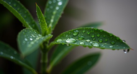 Close-up of green leaf with water droplets &ndash; ideal for skincare, eco branding, nature backgrounds, or environmental campaigns
