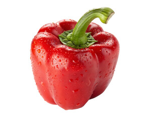 Fresh Red Bell Pepper with Water Drops on it,  Isolated Close-up Picture With PNG, Transparency and JPEG Background