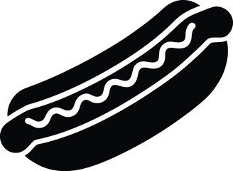 Classic Hot Dog Silhouette Icon Bold Black Flat Style Independence Day USA Theme
