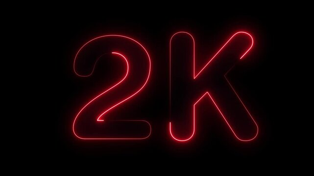 Glowing neon light 2k followers or subscribers celebration text animation on black background, Number 2k Neon Futuristic Effect, Trendy Glow Lighting, 2k
