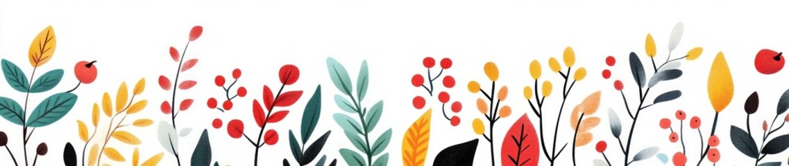 Obraz premium Colorful Floral Border with Vibrant Leaves and Flowers