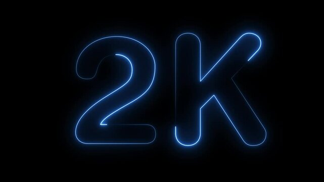 Glowing neon light 2k followers or subscribers celebration text animation on black background, Number 2k Neon Futuristic Effect, Trendy Glow Lighting, 2k