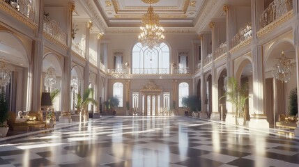 Obraz premium Rendered D scene of luxury hotel entrance with lighting effects and textures applied
