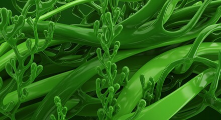 Obraz premium Abstract Green Seaweed Lush 3D Render of Aquatic Plants