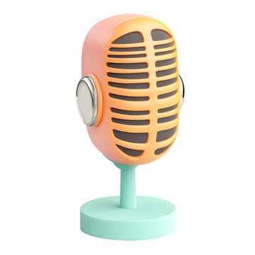 Pastel-colored, stylized microphone design, presented against a soft color backdrop.  The graphic is a digital rendering.