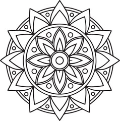Black and White Floral Mandala Outline – Symmetrical Coloring Page