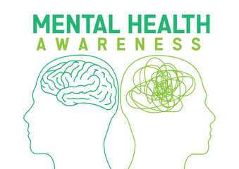 Background for mental health awareness with one standard brain and one scribbled brain