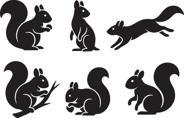 Squirrel Silhouette Vector Illustration, Isolated on White Background