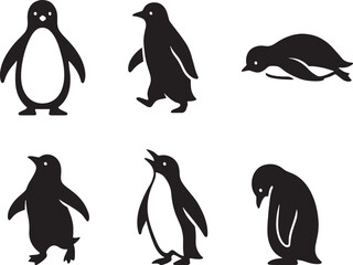 Naklejka premium Penguin Silhouettes Vector Illustration Isolated on White Background.