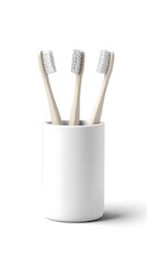 Toothbrush Holder Mockup with Three Different Toothbrushes on White Background