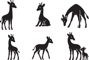 Giraffe Silhouettes Vector Illustration on White Background.