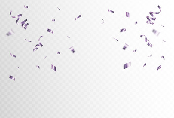 purple confetti and ribbon streamers falling on a transparent background. blurred. Big and small,abstract frame,Vector. eps 10	