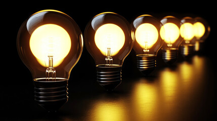 Rows of glowing light bulbs illuminating a dark surface in a minimalist setup