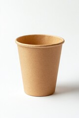Light beige, round, disposable paper cup.  Empty, simple, and ready for use.  Small size