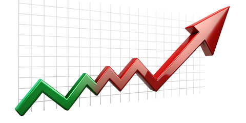 curved graph with arrow moving up isolated on white background