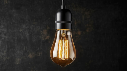 Vintage style light bulb illuminating a dark background with industrial charm