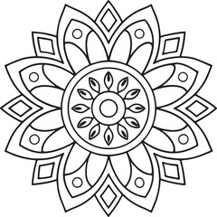Black and White Floral Mandala Outline – Symmetrical Coloring Page