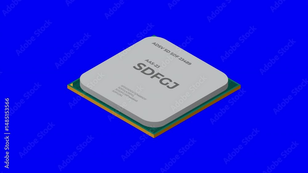Poster Isometric processor animation. Central processing unit or CPU. Computer hardware components. Semiconductor technology concept. 4K animation
