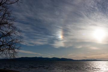 Sun dog (parhelion) phenomenon over Lake Constance