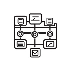 Flowchart icon shows connecting steps between process elements on a transparent background for use