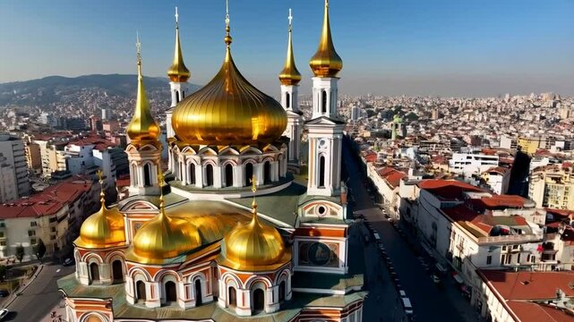 Aerial view captivating glimpse of a stunning orthodox church amidst cityscape