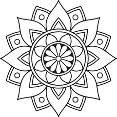Black and White Floral Mandala Outline – Symmetrical Coloring Page