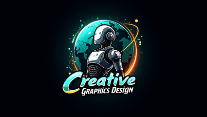 Futuristic Robot Creative Graphic Design Logo Illustration