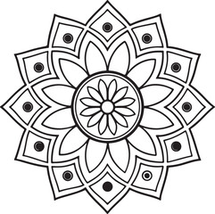 Black and White Floral Mandala Outline – Symmetrical Coloring Page