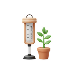 Cartoon syringe rain gauge and plant in pot