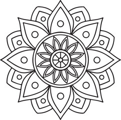 Black and White Floral Mandala Outline – Symmetrical Coloring Page