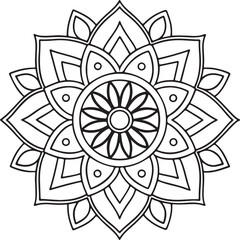 Black and White Floral Mandala Outline – Symmetrical Coloring Page