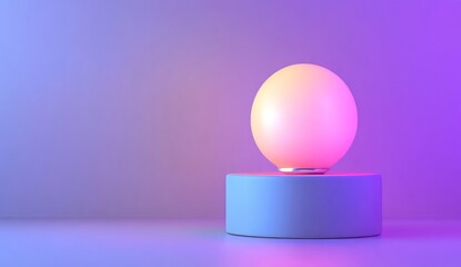 Glowing Illuminated Sphere on White Pedestal with Pink and Purple Background
