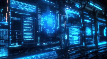 Obraz premium AI-Powered Futuristic Cyber Security System Scanning