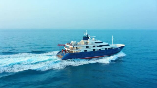 A large boat that moves on the deep blue sea