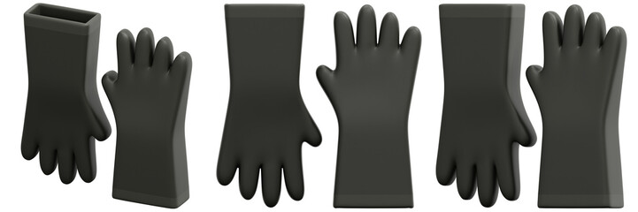 Set of Dark Grey Gloves 3d Render Icon Illustration