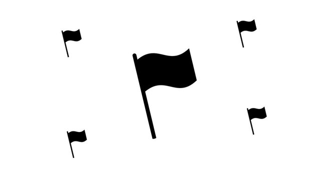 Zoom in and out animation the flag symbol. Large black symbol in the center and four small symbols around. Seamless looped 4k animation on white background