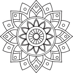 Black and White Floral Mandala Outline – Symmetrical Coloring Page