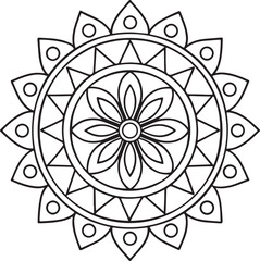 Black and White Floral Mandala Outline – Symmetrical Coloring Page