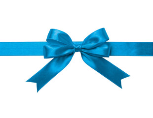 Elegant Blue Satin Ribbon Bow Isolated Close-up Picture With PNG, Transparency and JPEG Background